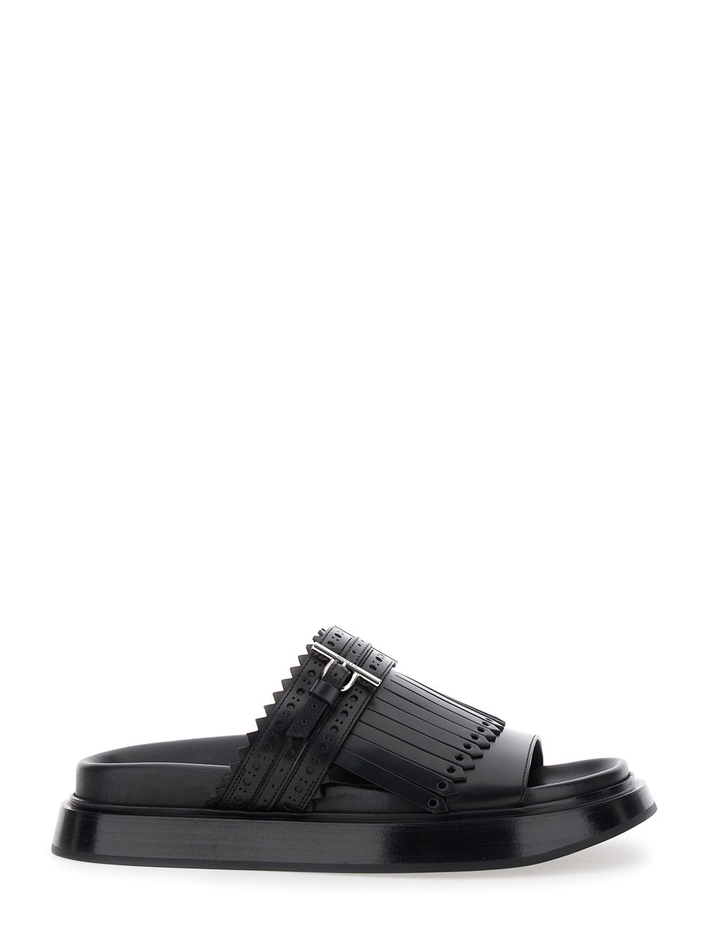 Alexander Mcqueen Women Black Sandals With Brogue T-Buckle Decorative Strap In Leather Woman ALEXANDER MCQUEEN