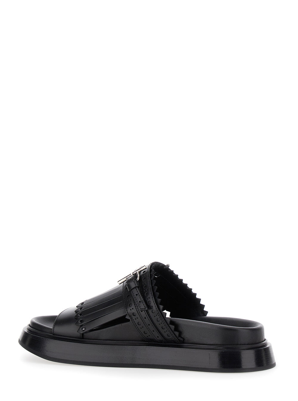 Alexander Mcqueen Women Black Sandals With Brogue T-Buckle Decorative Strap In Leather Woman ALEXANDER MCQUEEN