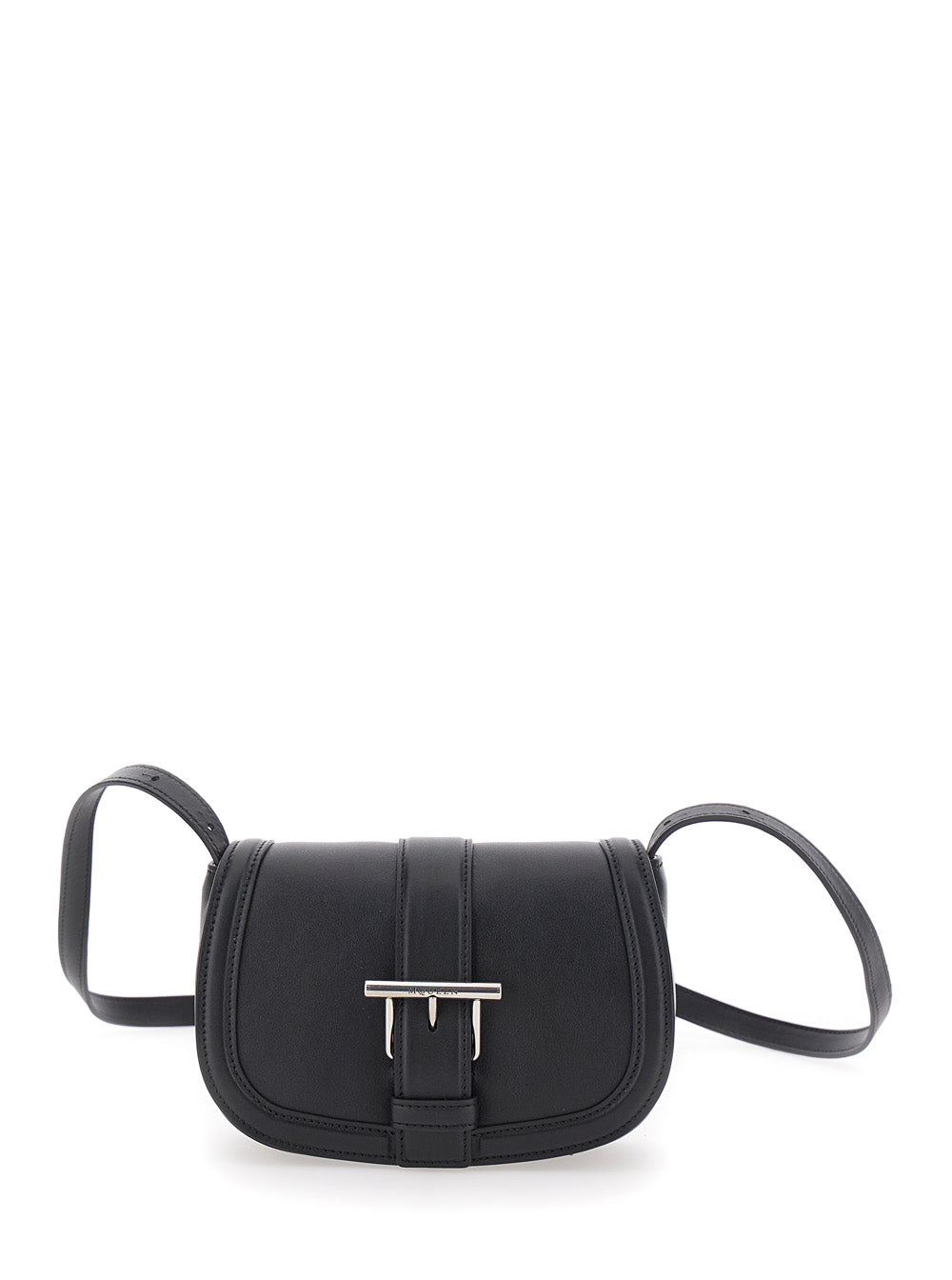 Alexander Mcqueen Women 'Satchel Mini' Black Crossbody Bag With T-Buckle And Embossed Logo In Leather Woman ALEXANDER MCQUEEN
