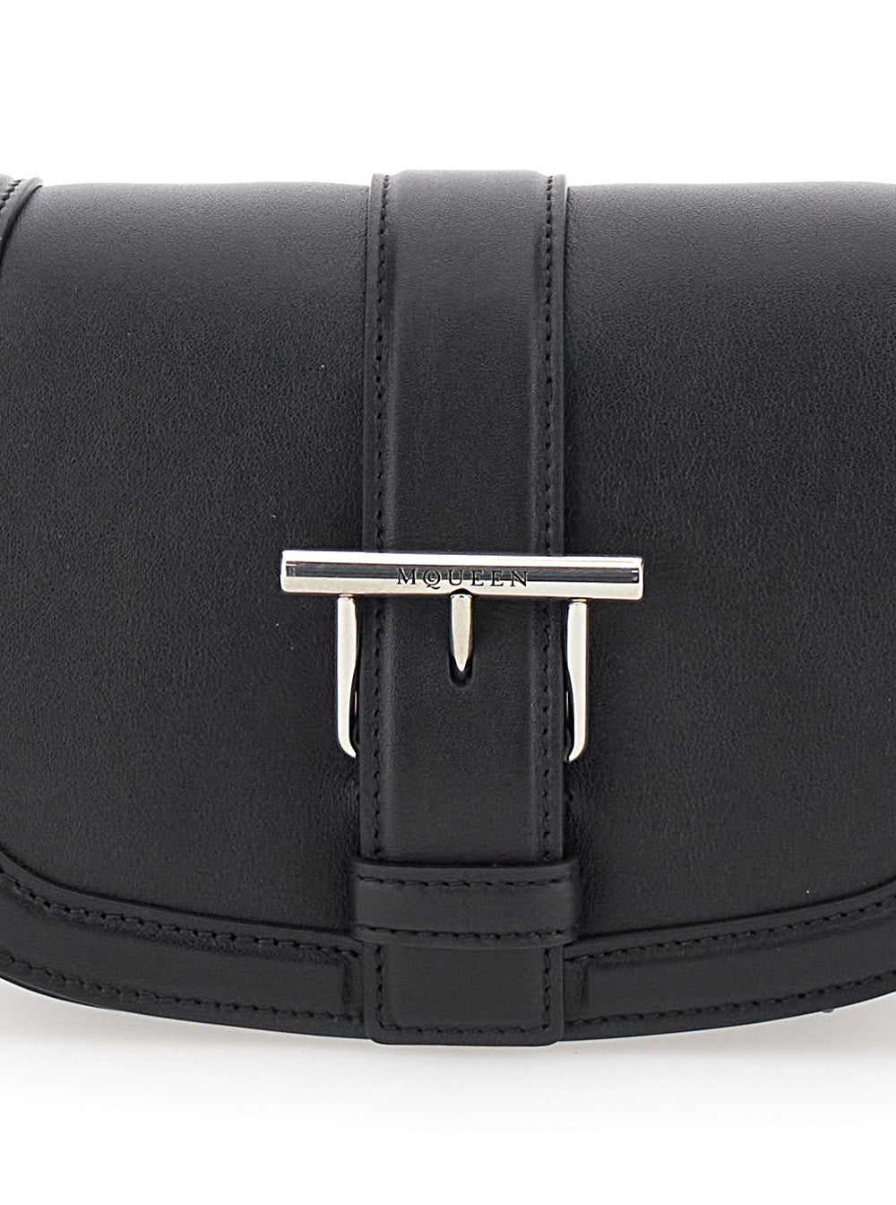 Alexander Mcqueen Women 'Satchel Mini' Black Crossbody Bag With T-Buckle And Embossed Logo In Leather Woman ALEXANDER MCQUEEN