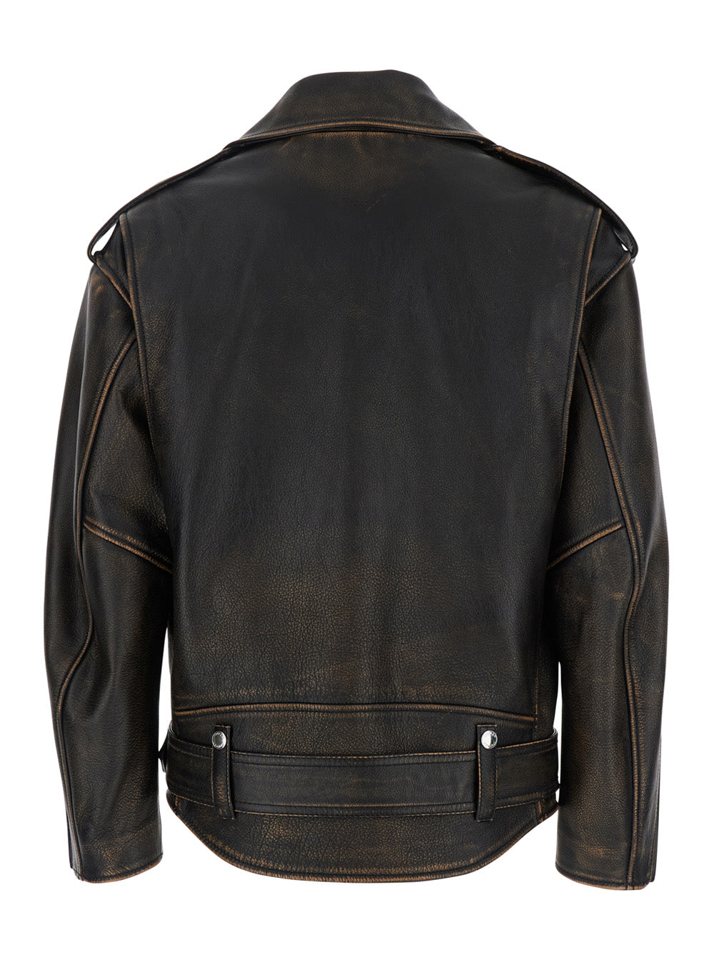 Alexander Mcqueen Women Antiqued Brown Biker Jacket With Wide Classic Lapels And Decentralized Zip Closure In Leather Woman ALEXANDER MCQUEEN