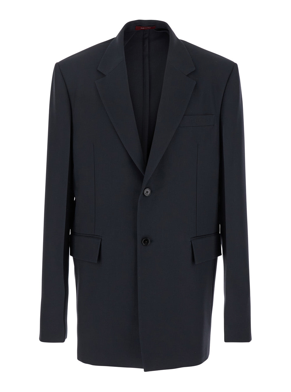 Gucci Men Dark Grey Jacket With Chest Pocket And Embossed Logo In Wool Gabardine Man GUCCI