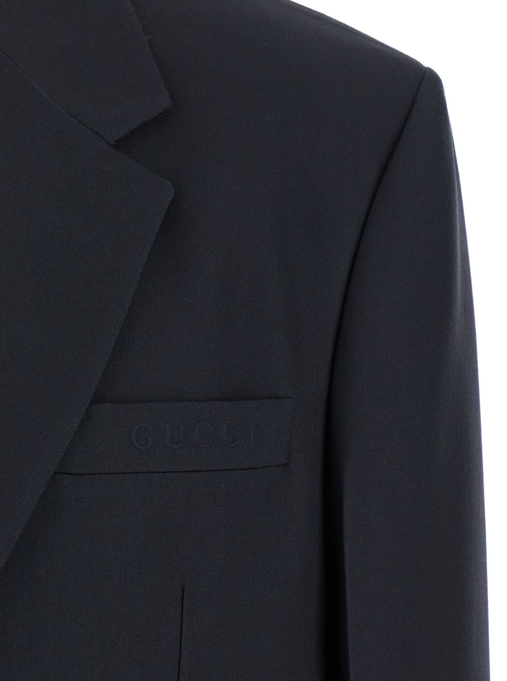 Gucci Men Dark Grey Jacket With Chest Pocket And Embossed Logo In Wool Gabardine Man GUCCI