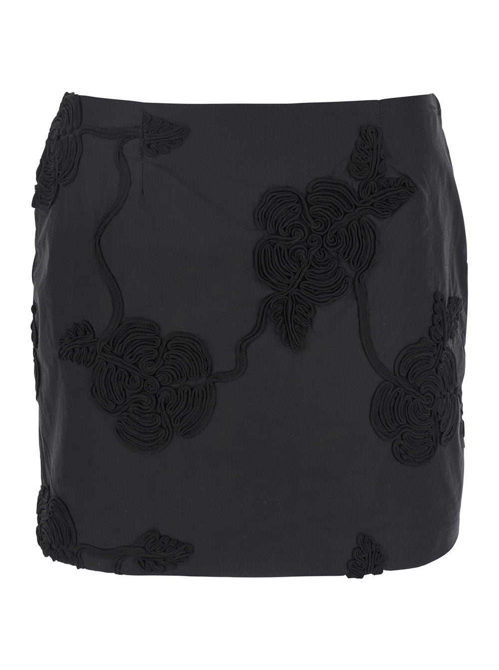 Rotate Women Black Mini Skirt With 3D Floral Details Applied All-Over In Cotton Woman ROTATE