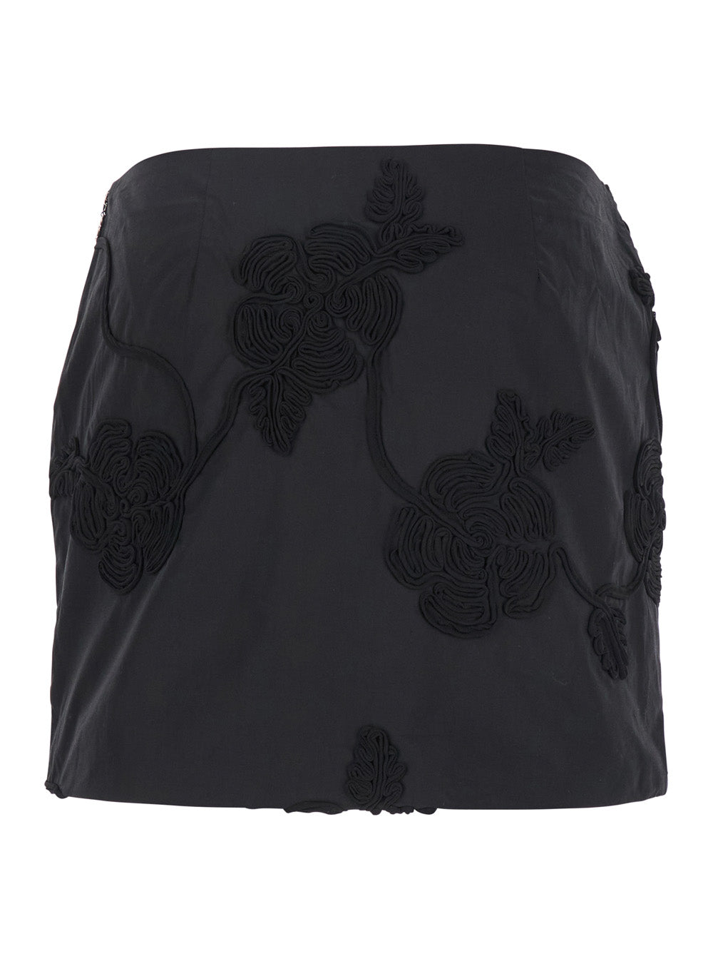 Rotate Women Black Mini Skirt With 3D Floral Details Applied All-Over In Cotton Woman ROTATE