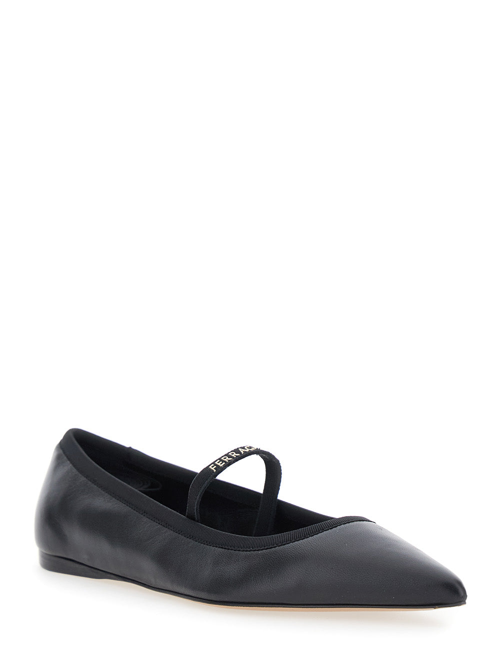 Ferragamo Women 'Carice' Black Ballet Shoes With Ribbon Detail And Logo Lettering On The Front In Leather Woman FERRAGAMO