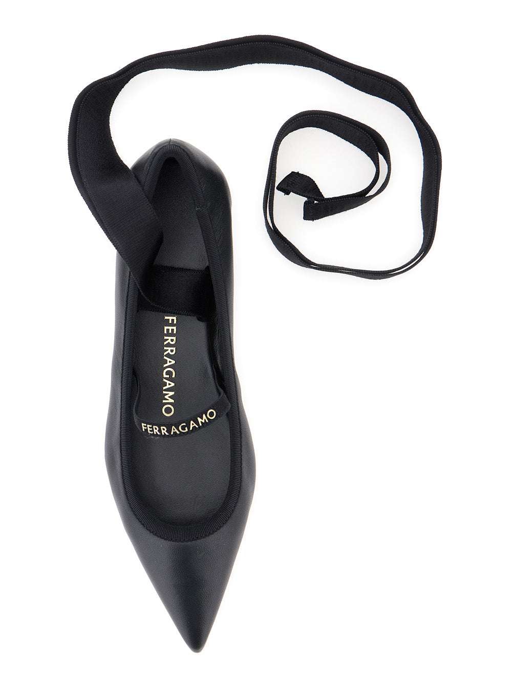 Ferragamo Women 'Carice' Black Ballet Shoes With Ribbon Detail And Logo Lettering On The Front In Leather Woman FERRAGAMO