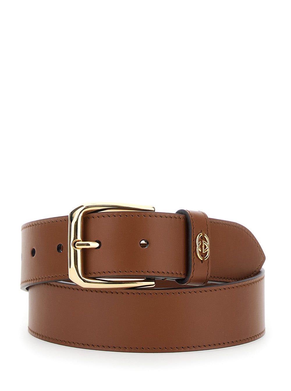 Gucci Men Brown Belt With Adjustable Buckle Cosure And Double G Logo Plaque On The Loop In Leather Man GUCCI