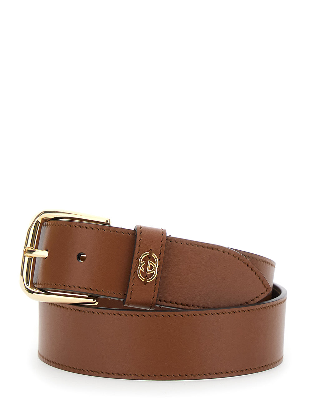 Gucci Men Brown Belt With Adjustable Buckle Cosure And Double G Logo Plaque On The Loop In Leather Man GUCCI