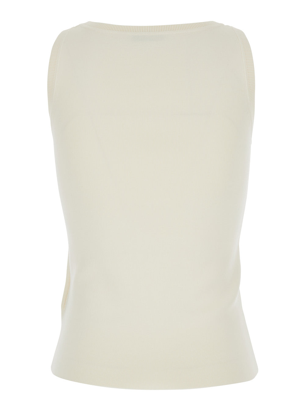 Max Mara Women 'Pentola' White Sleeveless Top With Square Neck And Tonal Logo Lettering Embroidery On The Front In Viscose Blend Woman MAX MARA