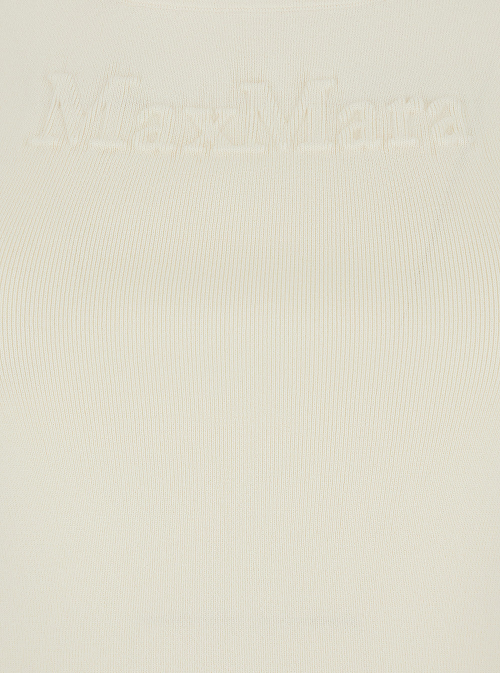Max Mara Women 'Pentola' White Sleeveless Top With Square Neck And Tonal Logo Lettering Embroidery On The Front In Viscose Blend Woman MAX MARA