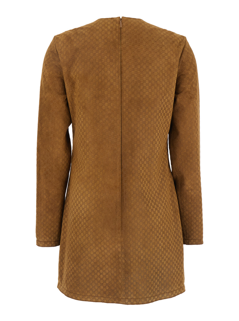 Gucci Women Brown Dress With Front Horsebit Details And All-Over Gg Motif In Suede Woman GUCCI