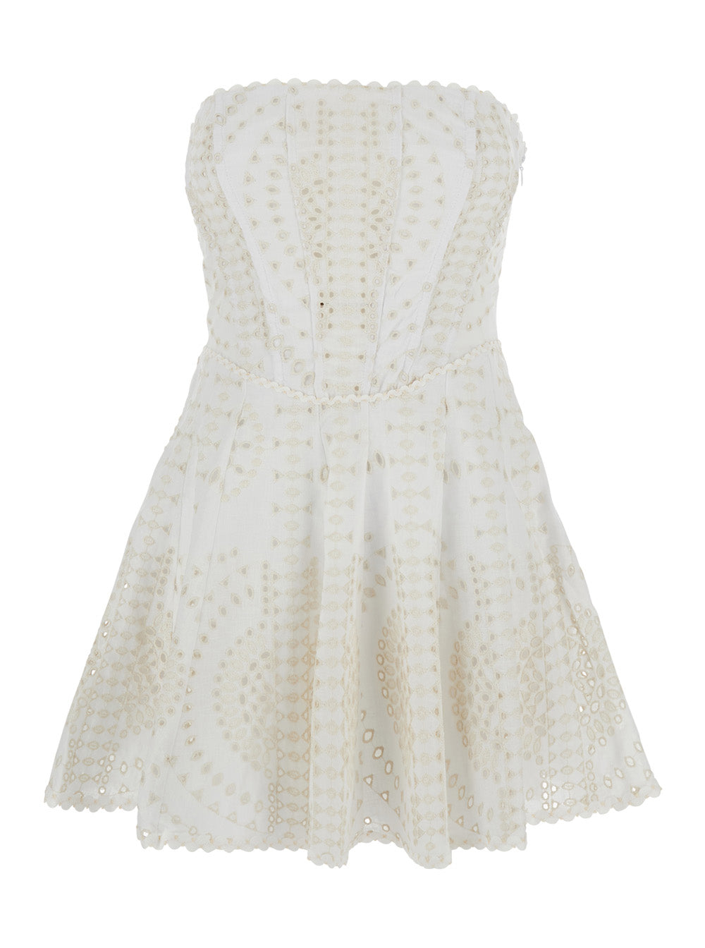Charo Ruiz Women 'Clem' White Dress With Flounce Skirt And All-Over Embroidery In Cotton And Linen Blend Woman CHARO RUIZ