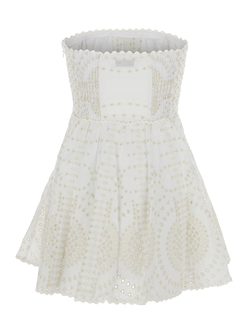 Charo Ruiz Women 'Clem' White Dress With Flounce Skirt And All-Over Embroidery In Cotton And Linen Blend Woman CHARO RUIZ
