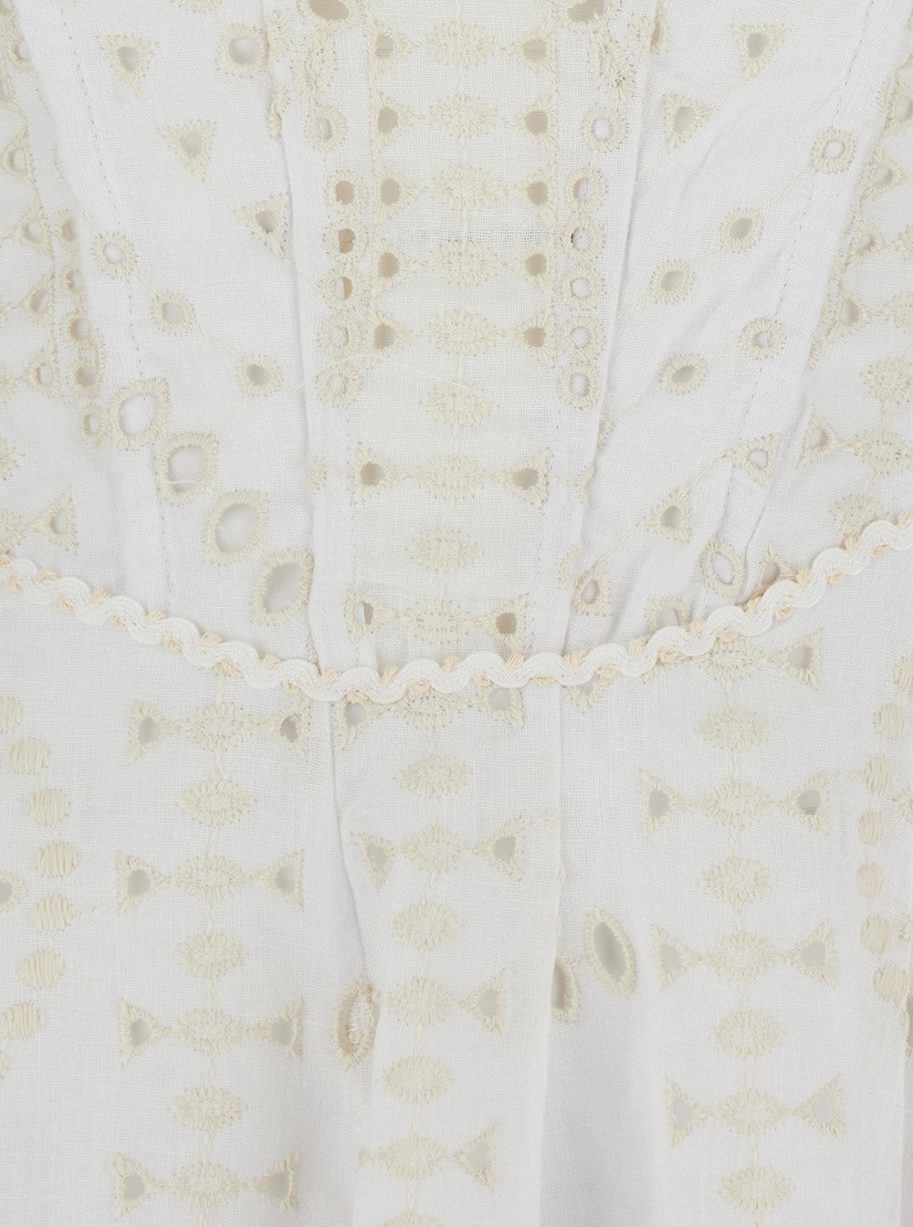 Charo Ruiz Women 'Clem' White Dress With Flounce Skirt And All-Over Embroidery In Cotton And Linen Blend Woman CHARO RUIZ