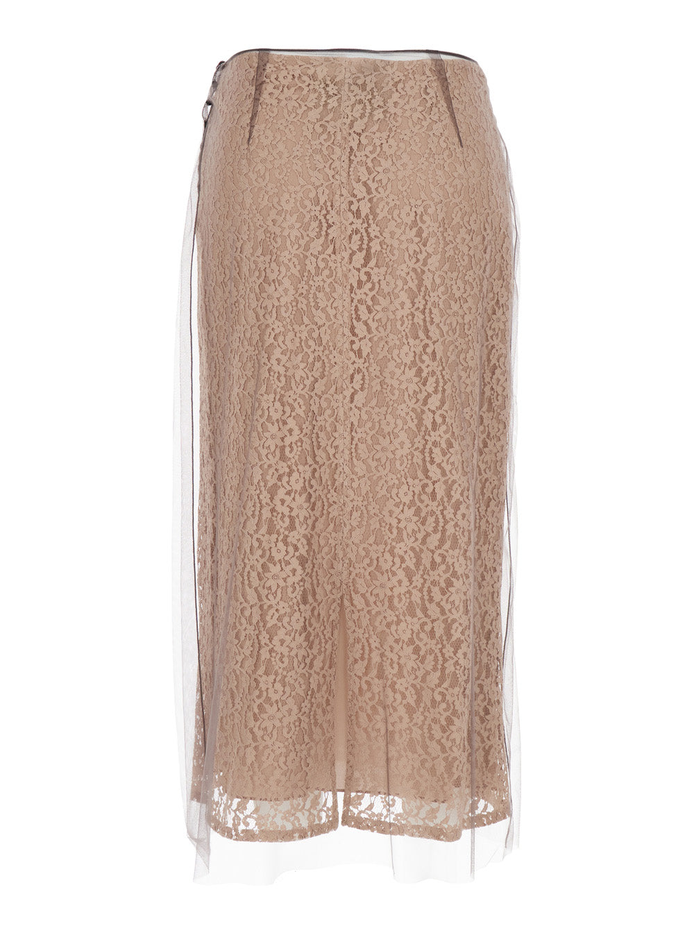 Fendi Women Beige Tube Skirt With All-Over Floral Embroidery In Lace Woman FENDI