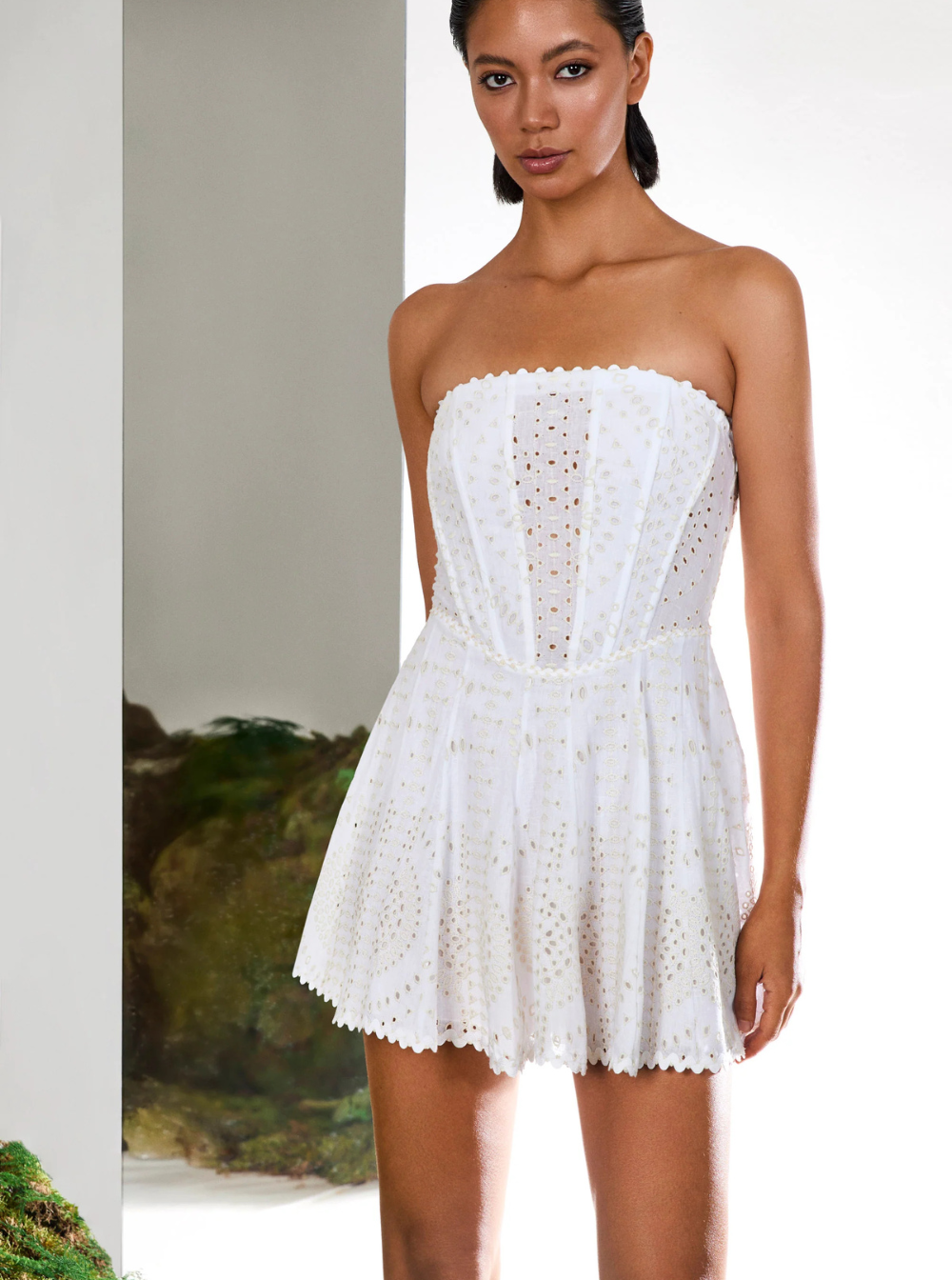 Charo Ruiz Women 'Clem' White Dress With Flounce Skirt And All-Over Embroidery In Cotton And Linen Blend Woman CHARO RUIZ