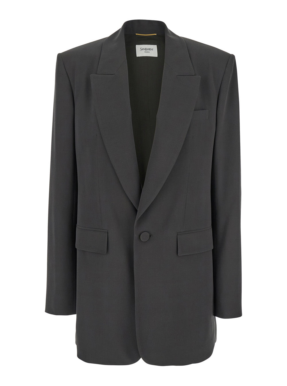 Saint Laurent Women Grey Single-Breasted Jacket With Peak Revers In Silk Woman SAINT LAURENT