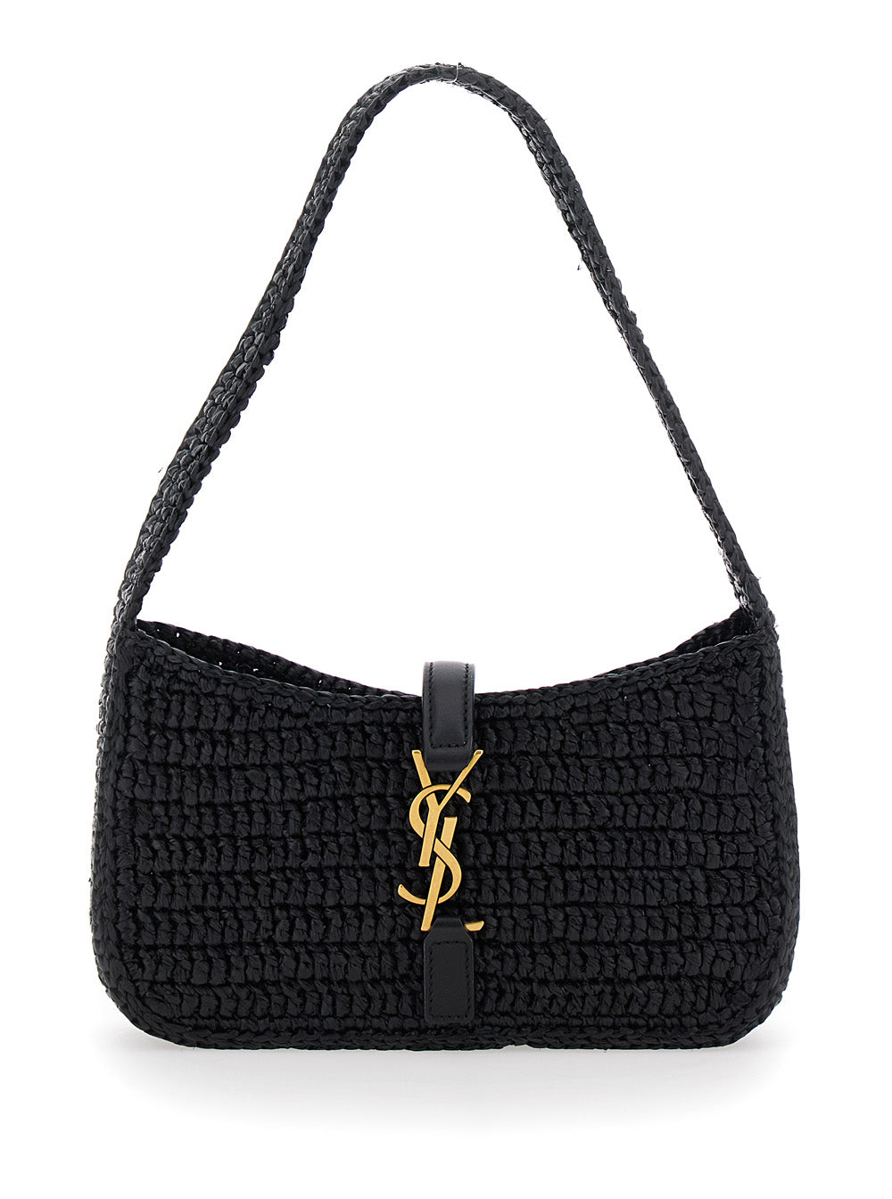 Saint Laurent Women 'Le 5 A 7' Black Mini Shoulder Bag With Single Shoulder Strap And Cassandre Plaque On The Front In Rafia Woman SAINT LAURENT