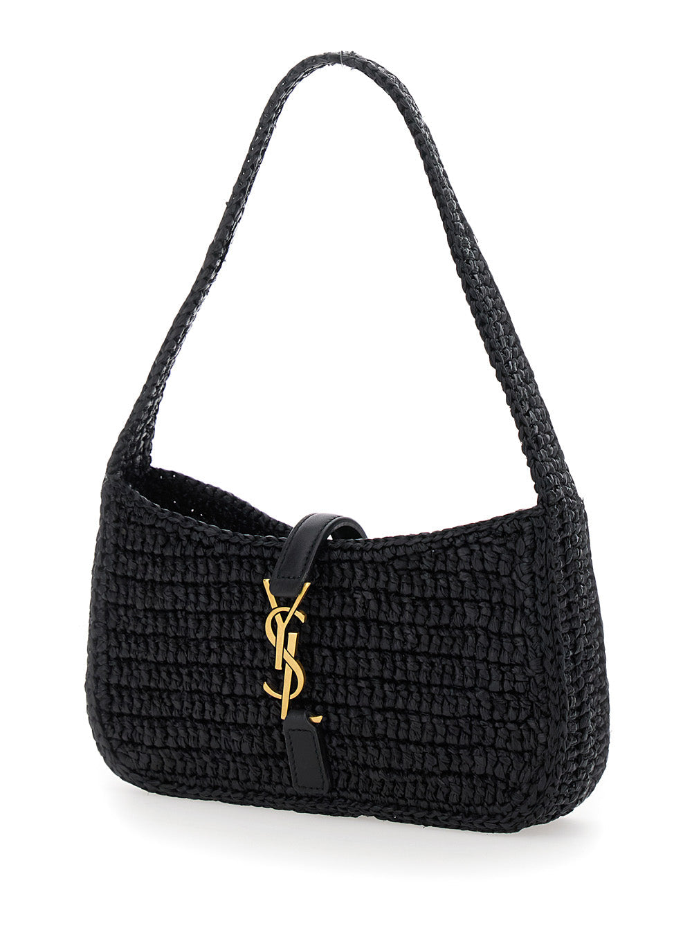 Saint Laurent Women 'Le 5 A 7' Black Mini Shoulder Bag With Single Shoulder Strap And Cassandre Plaque On The Front In Rafia Woman SAINT LAURENT
