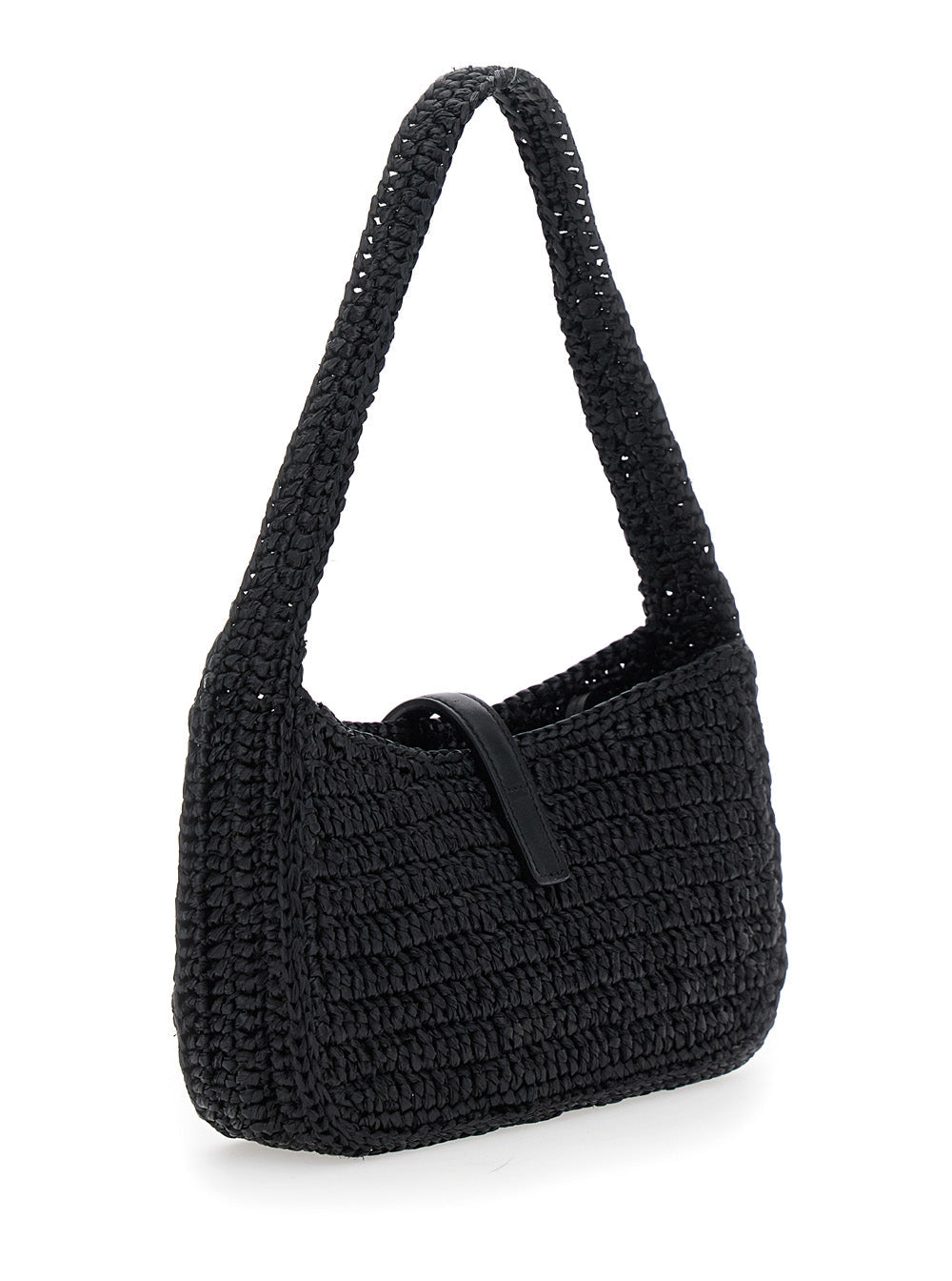 Saint Laurent Women 'Le 5 A 7' Black Mini Shoulder Bag With Single Shoulder Strap And Cassandre Plaque On The Front In Rafia Woman SAINT LAURENT