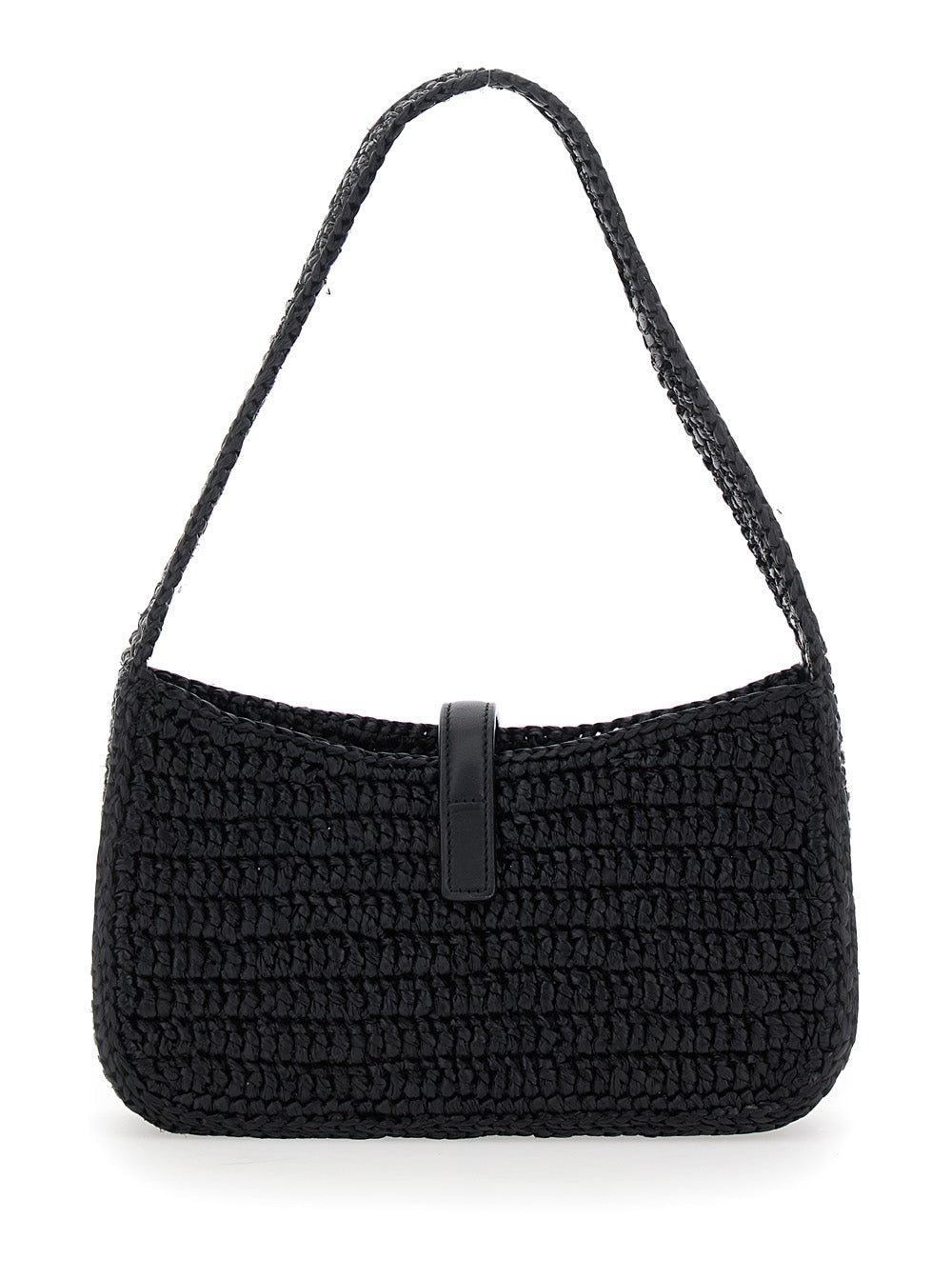 Saint Laurent Women 'Le 5 A 7' Black Mini Shoulder Bag With Single Shoulder Strap And Cassandre Plaque On The Front In Rafia Woman SAINT LAURENT