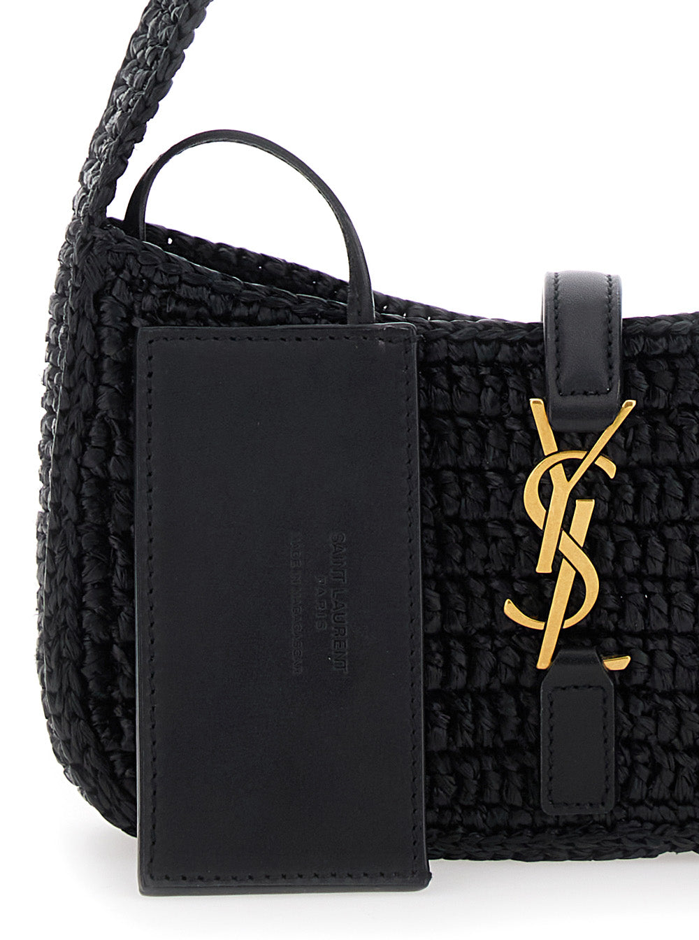 Saint Laurent Women 'Le 5 A 7' Black Mini Shoulder Bag With Single Shoulder Strap And Cassandre Plaque On The Front In Rafia Woman SAINT LAURENT