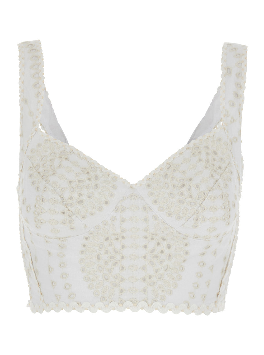 Charo Ruiz Women 'Goldie' White Top With V-Neck On The Front And Perforated Design In Cotton And Linen Blend Woman CHARO RUIZ