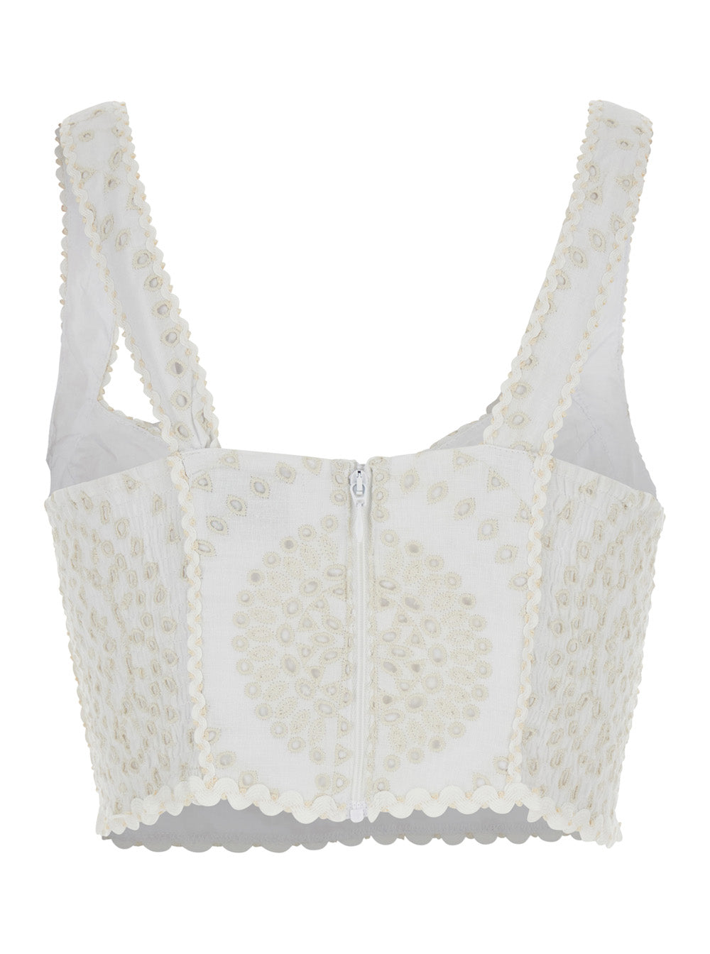 Charo Ruiz Women 'Goldie' White Top With V-Neck On The Front And Perforated Design In Cotton And Linen Blend Woman CHARO RUIZ
