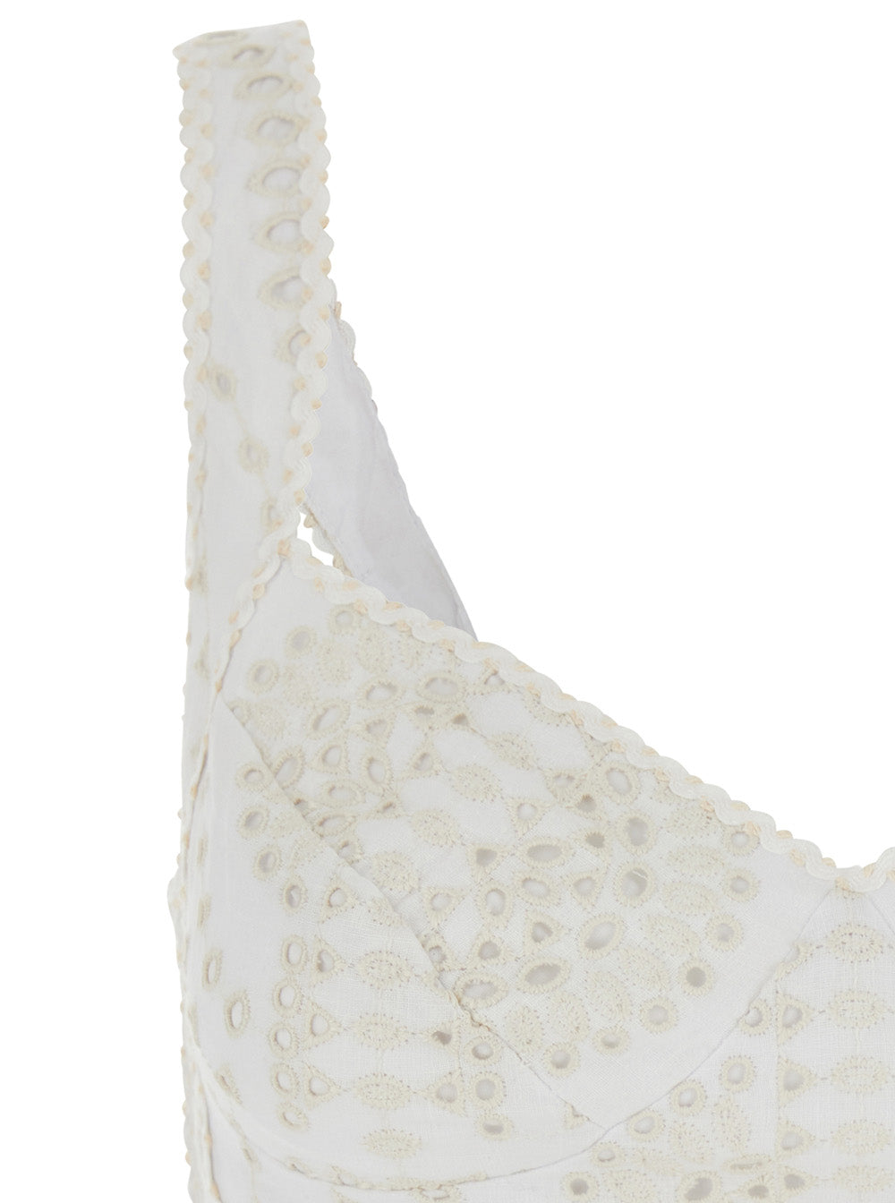 Charo Ruiz Women 'Goldie' White Top With V-Neck On The Front And Perforated Design In Cotton And Linen Blend Woman CHARO RUIZ