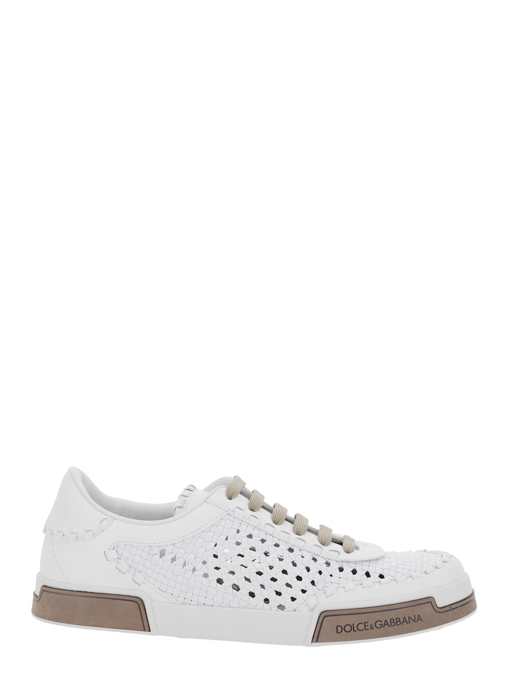 Dolce & Gabbana Men 'Portofino'white Sneakers With Mesh Inserts And Embossed Logo On The Side In Leather Man DOLCE & GABBANA