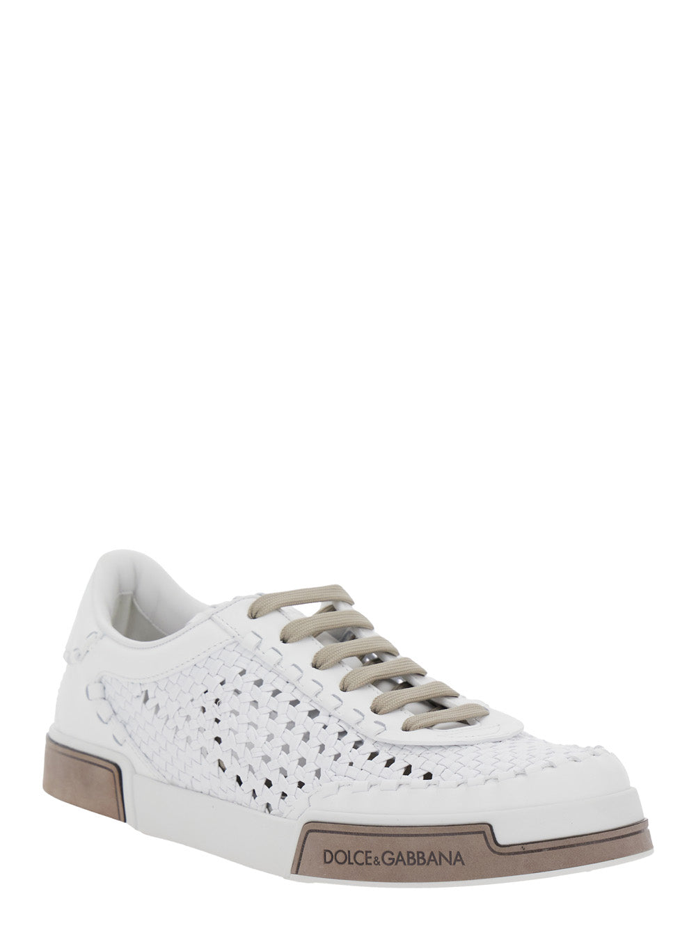 Dolce & Gabbana Men 'Portofino'white Sneakers With Mesh Inserts And Embossed Logo On The Side In Leather Man DOLCE & GABBANA