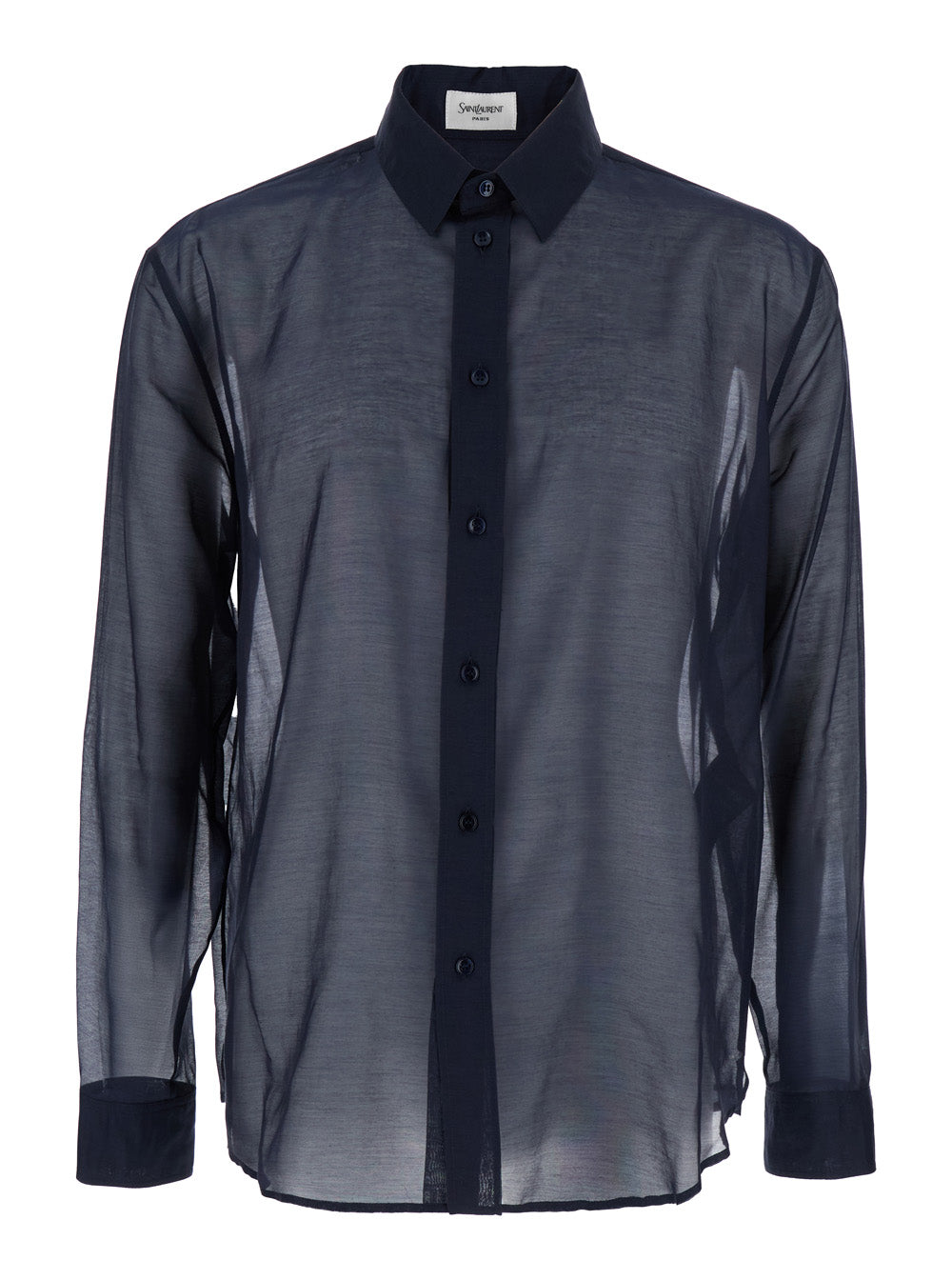 Saint Laurent Men Blue Shirt With Classic Collar And Contrasting Details In Cotton And Silk Man SAINT LAURENT