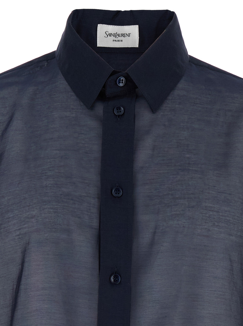 Saint Laurent Men Blue Shirt With Classic Collar And Contrasting Details In Cotton And Silk Man SAINT LAURENT