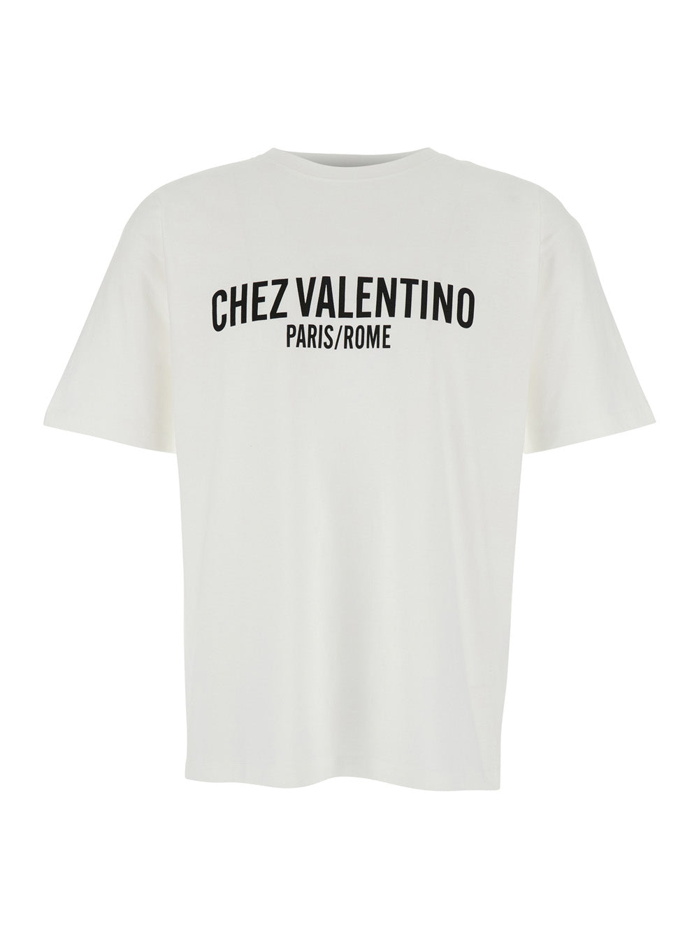 Valentino Men 'Chez' White Crewneck T-Shirt With Maxi Logo Print On The Front In Cotton Man VALENTINO