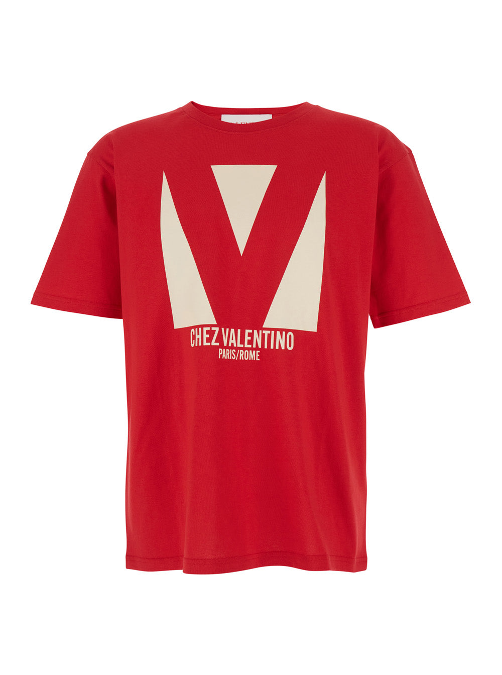 Valentino Men 'Chez' Red Crewneck T-Shirt With Maxi Logo Print On The Front In Cotton Man VALENTINO