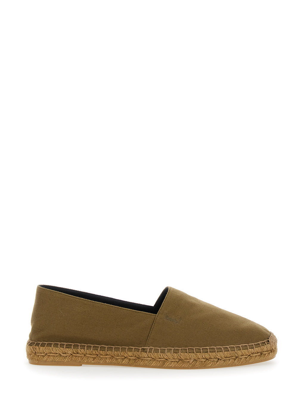 Saint Laurent Men Brown Espadrilles With Tonal Cassandre Embroidery On The Side And Almond Toe In Cotton Man SAINT LAURENT