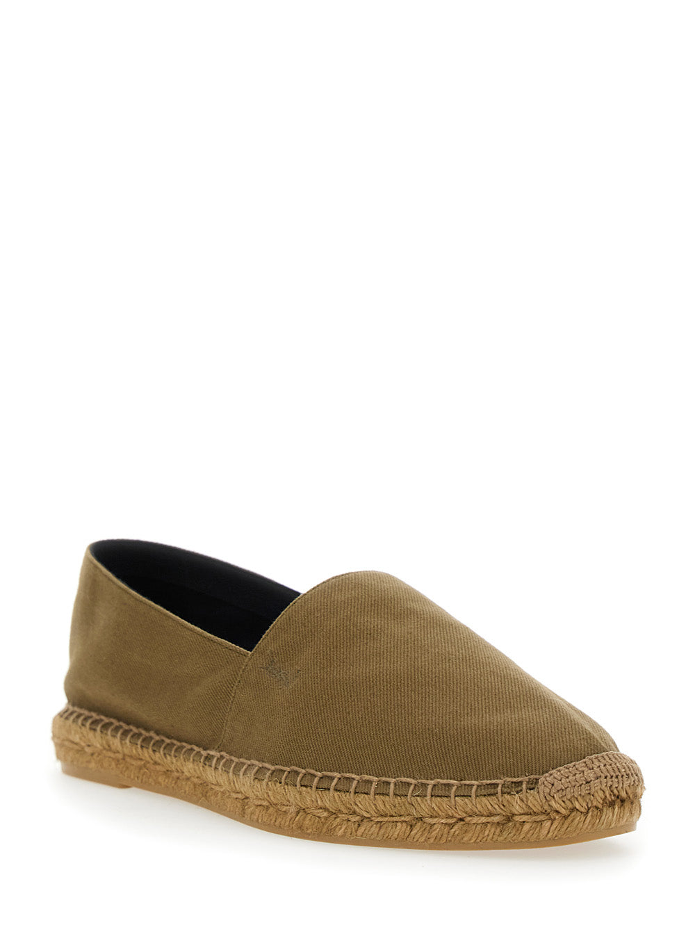 Saint Laurent Men Brown Espadrilles With Tonal Cassandre Embroidery On The Side And Almond Toe In Cotton Man SAINT LAURENT