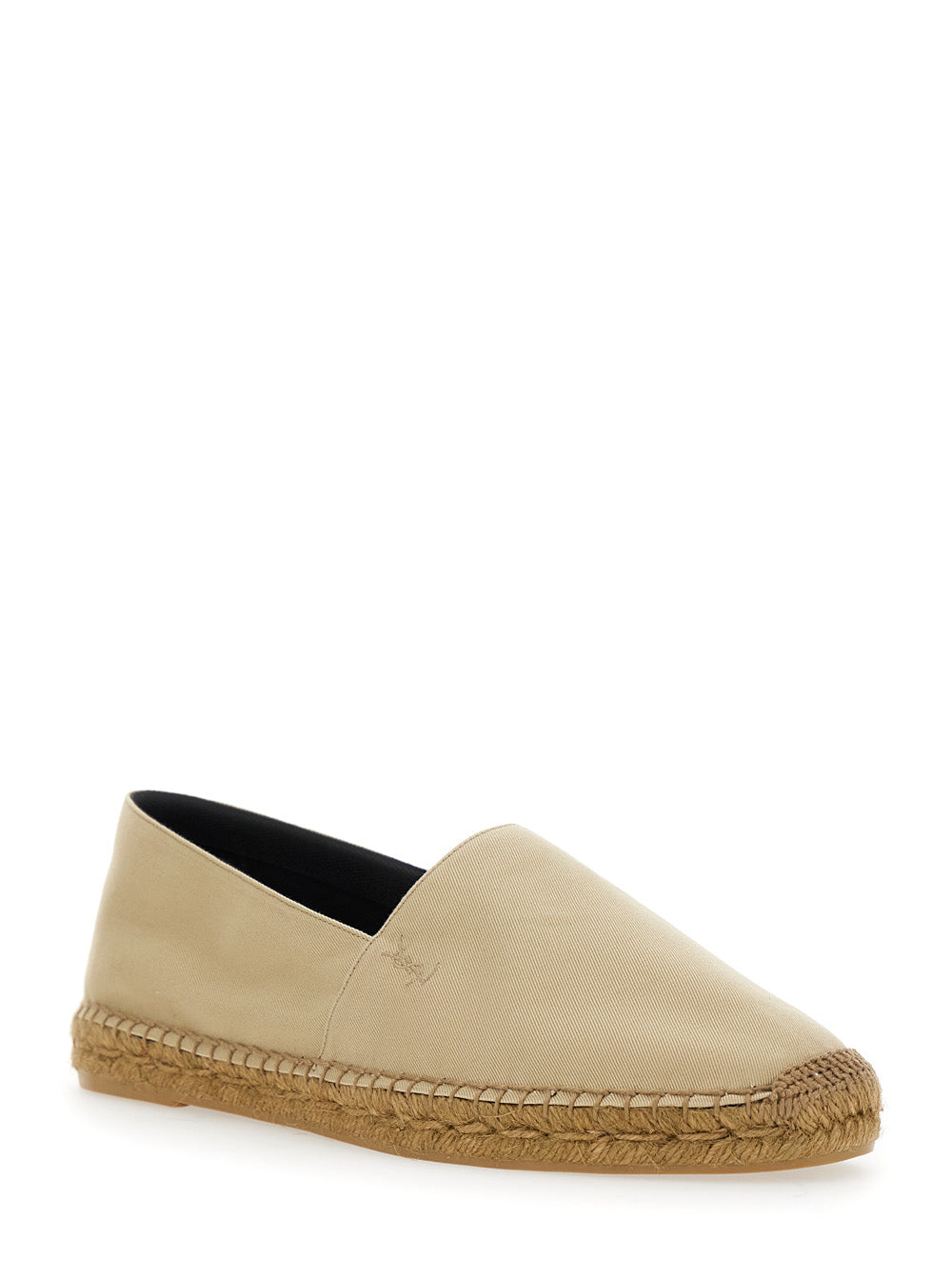 Saint Laurent Men Beige Espadrilles With Tonal Cassandre Embroidery On The Front And Almond Toe In Cotton Man SAINT LAURENT