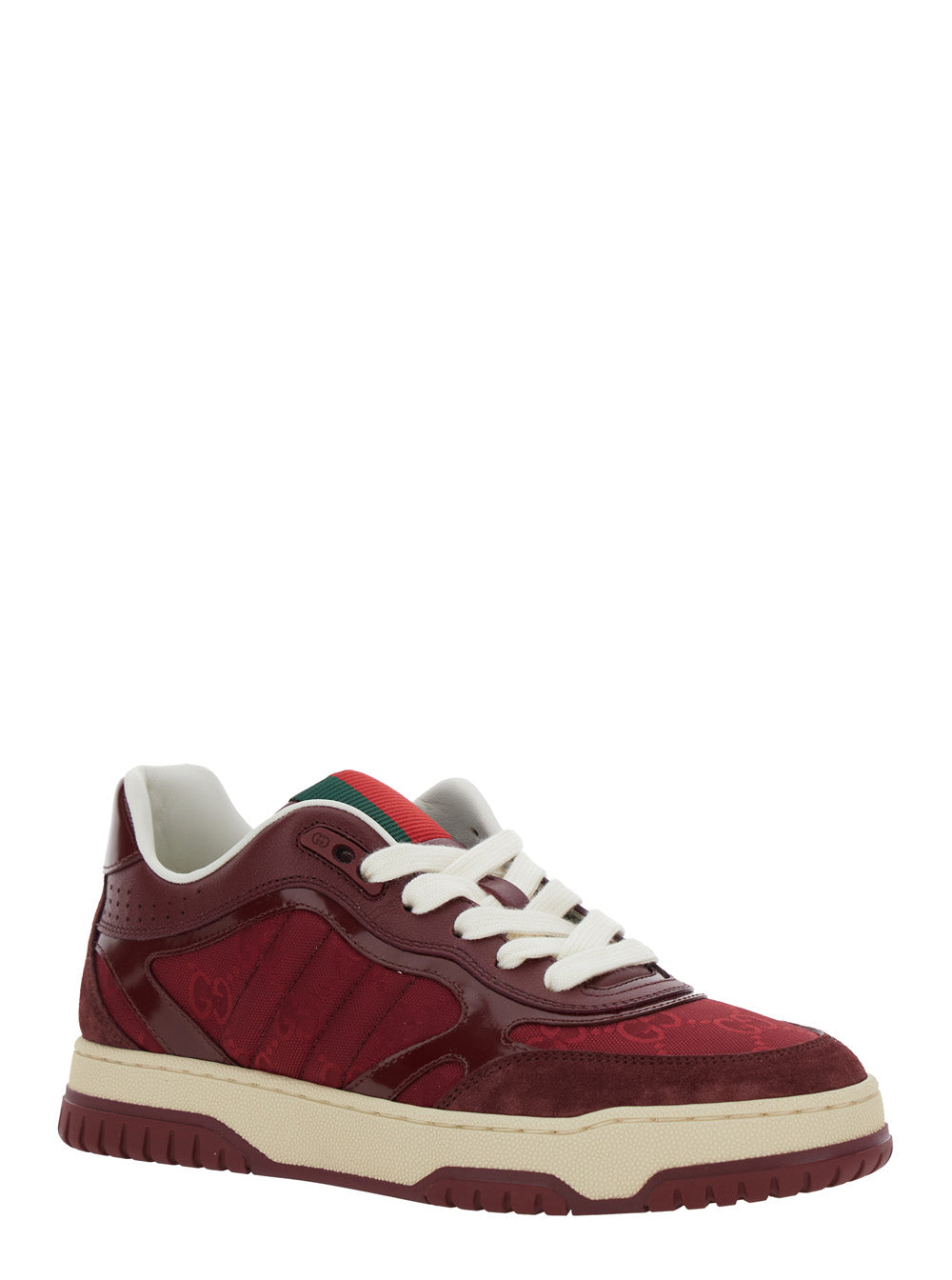 Gucci Women 'Re-Web' Red Low Top Sneakers With Web Tongue And Logo Patch On The Rear In Gg Canvas Woman GUCCI