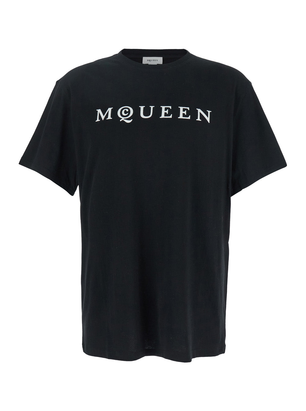 Alexander Mcqueen Men Black Crewneck T-Shirt With Logo Print On The Front In Cotton Man ALEXANDER MCQUEEN