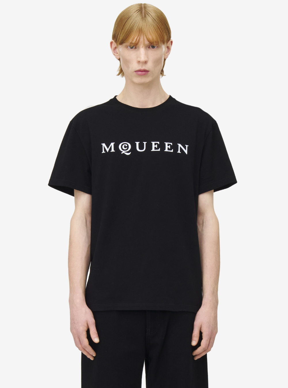 Alexander Mcqueen Men Black Crewneck T-Shirt With Logo Print On The Front In Cotton Man ALEXANDER MCQUEEN