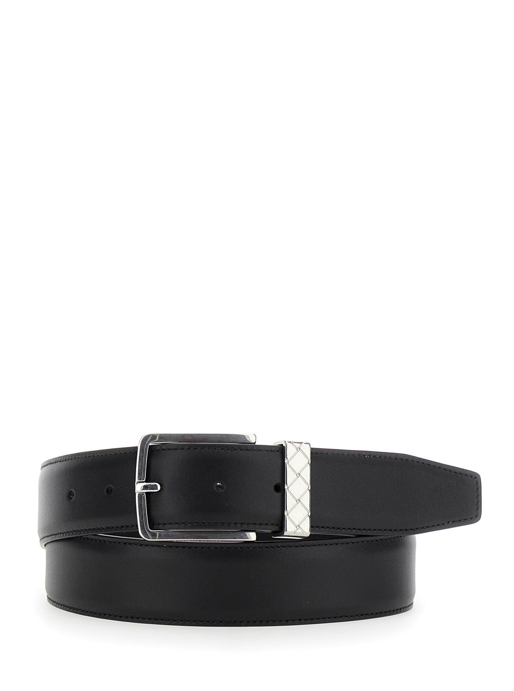 Bottega Veneta Men Black Belt With Intrecciato Detail On The Buckle In Leather Man BOTTEGA VENETA
