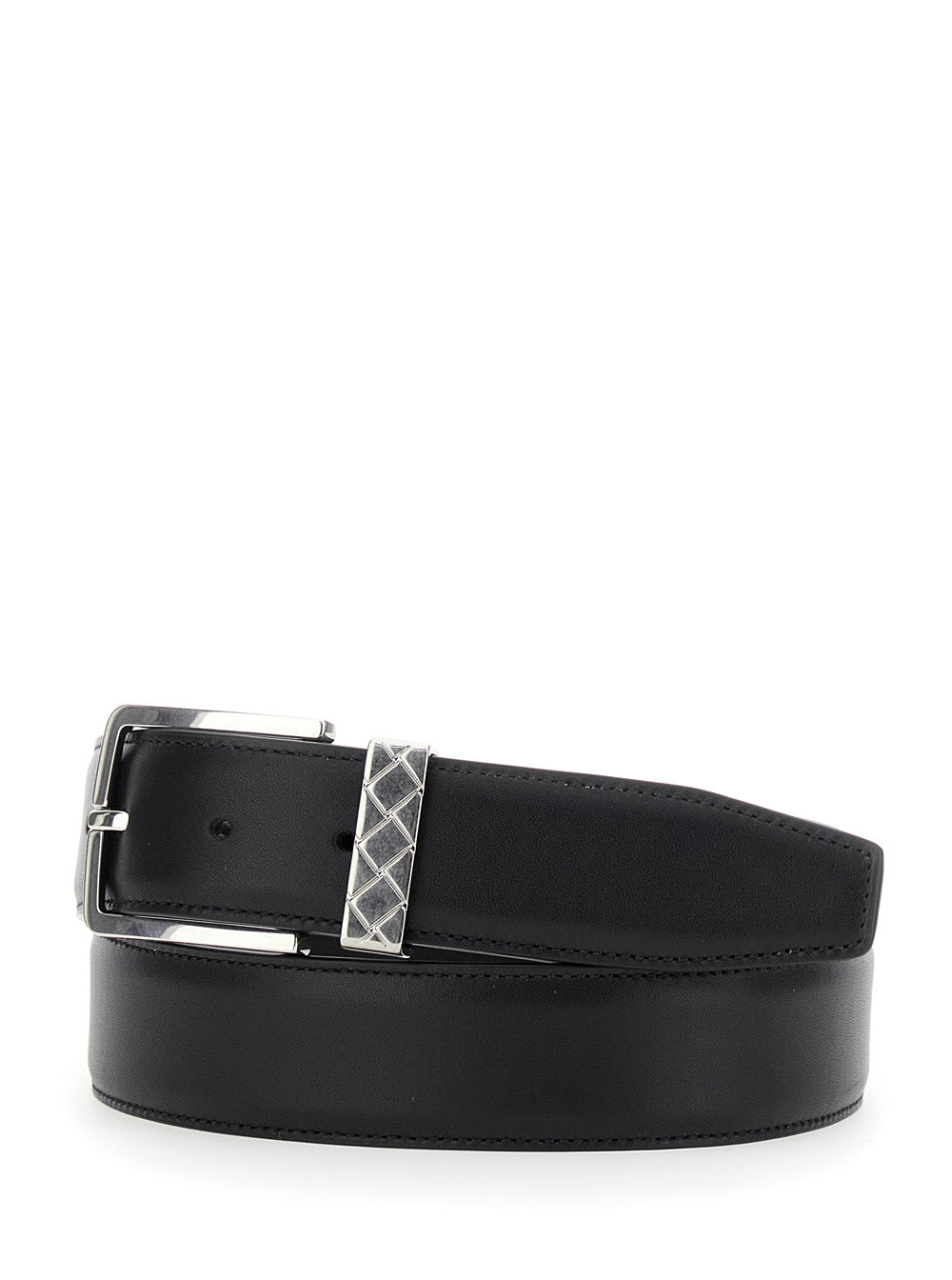 Bottega Veneta Men Black Belt With Intrecciato Detail On The Buckle In Leather Man BOTTEGA VENETA