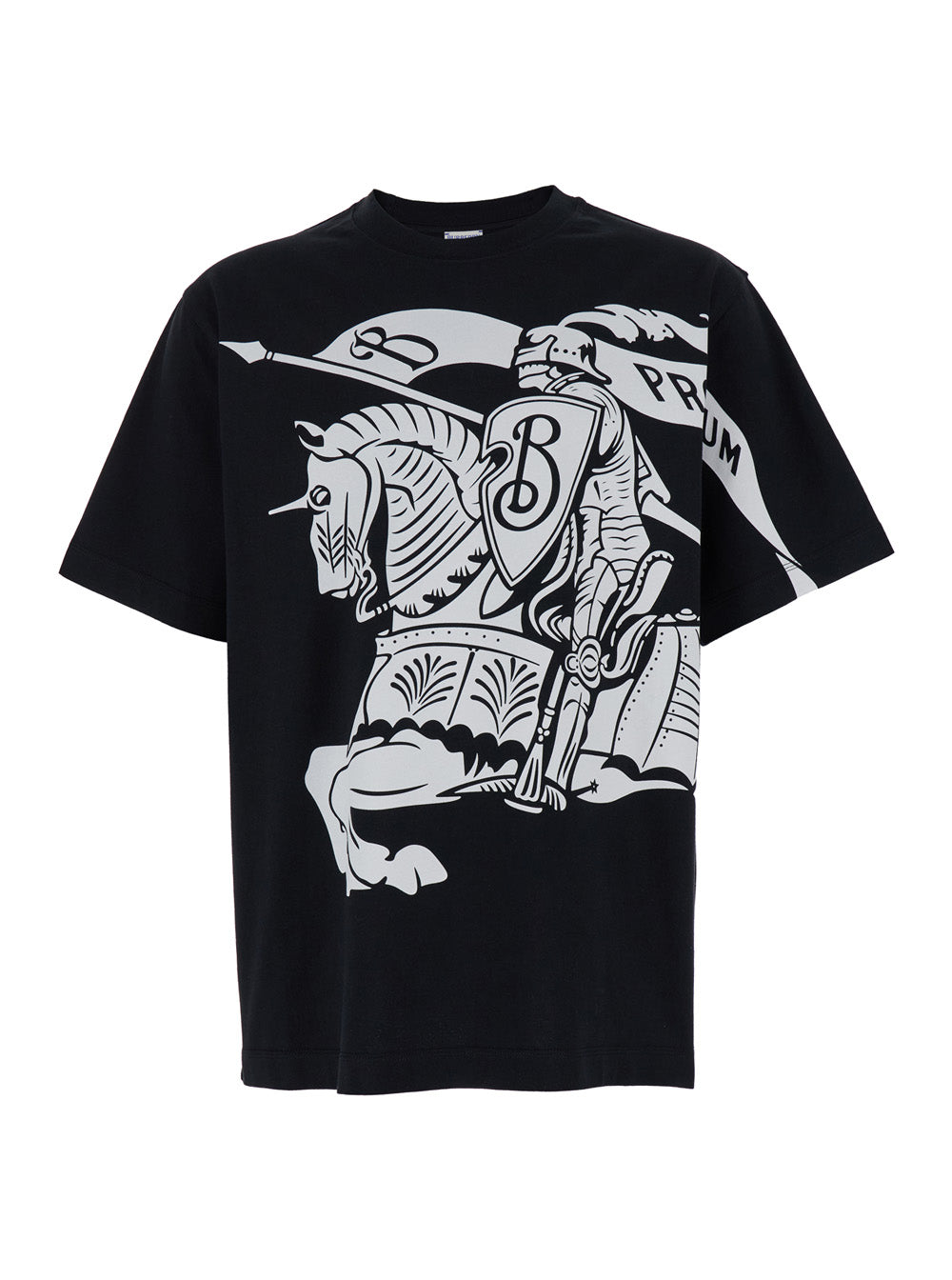 Burberry Men Black T-Shirt With Contrasting Equestrian Knight Print In Cotton Man BURBERRY