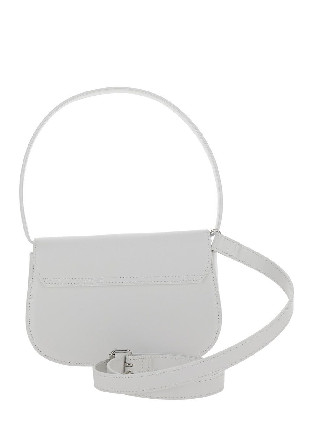 Diesel Women '1Dr' White Shoulder Bag With Oval D Patch In Leather Woman DIESEL