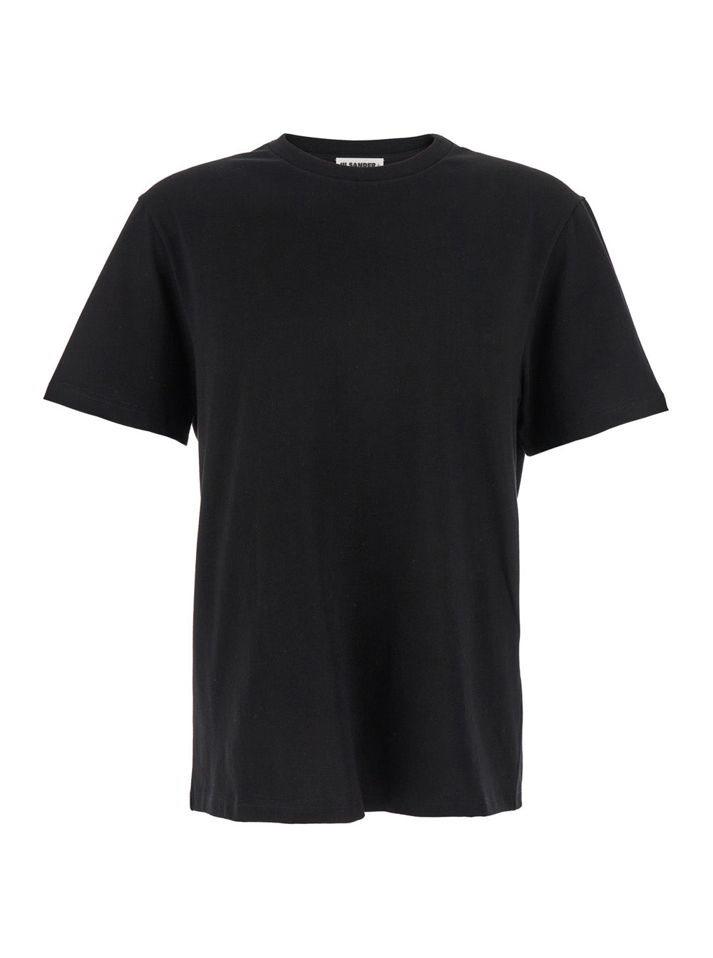Jil Sander Men Black Crewneck T-Shirt With Logo Patch On The Rear In Cotton Man JIL SANDER
