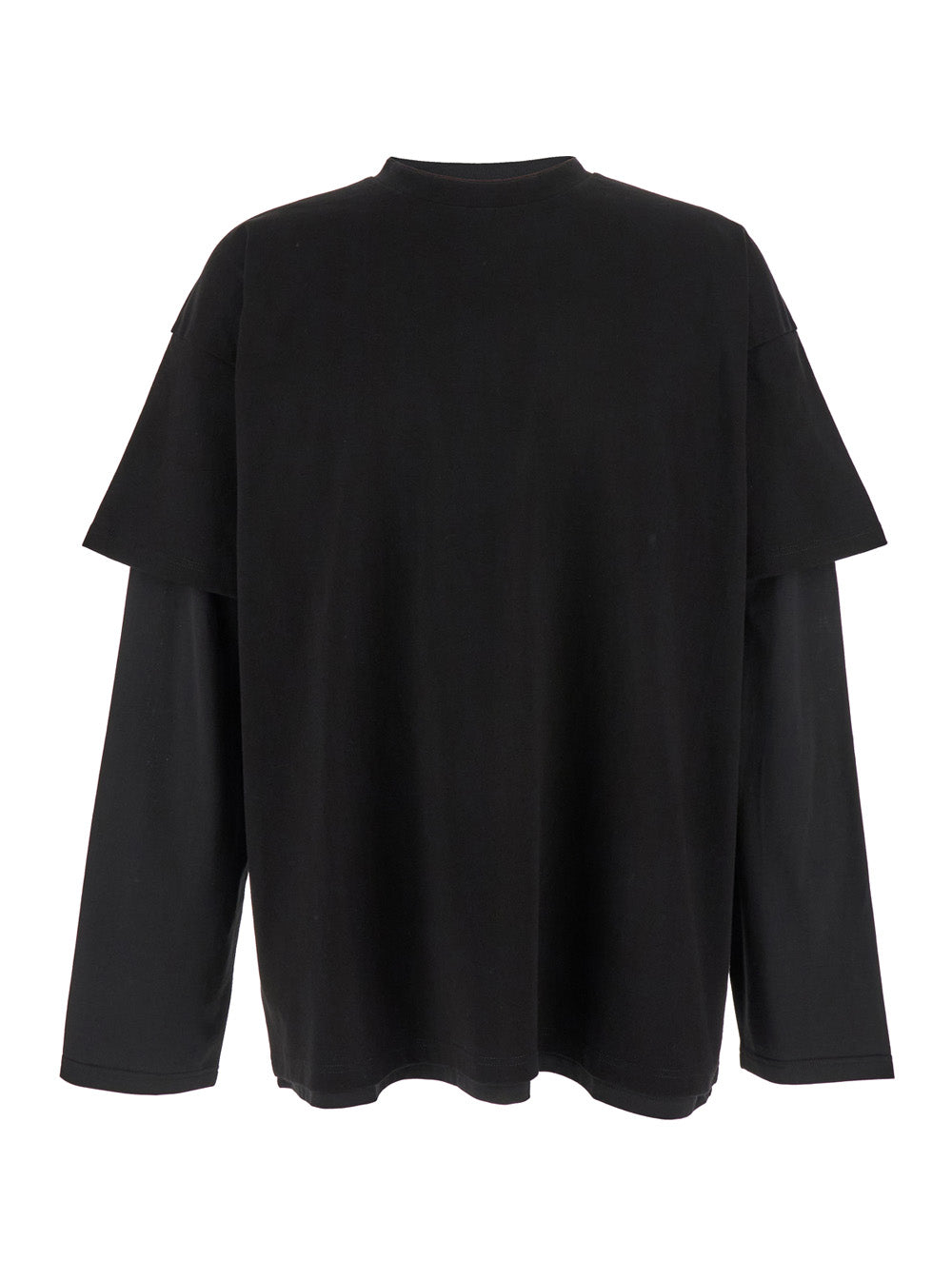Jil Sander Men Black Crewneck T-Shirt With Logo Lettering On The Rear And Layered Design In Cotton Man JIL SANDER