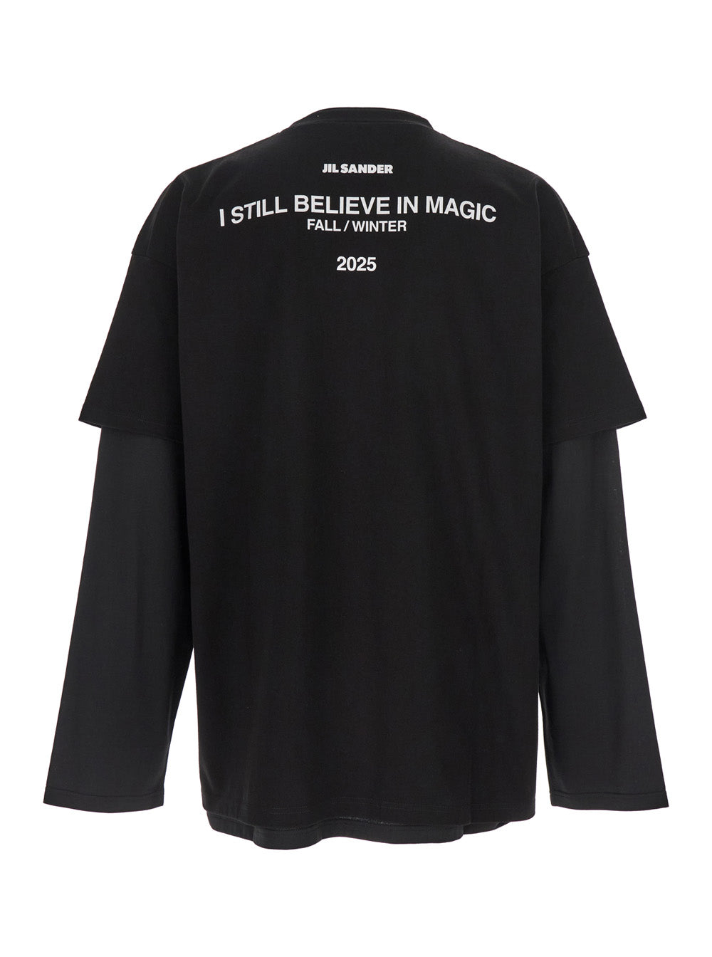 Jil Sander Men Black Crewneck T-Shirt With Logo Lettering On The Rear And Layered Design In Cotton Man JIL SANDER
