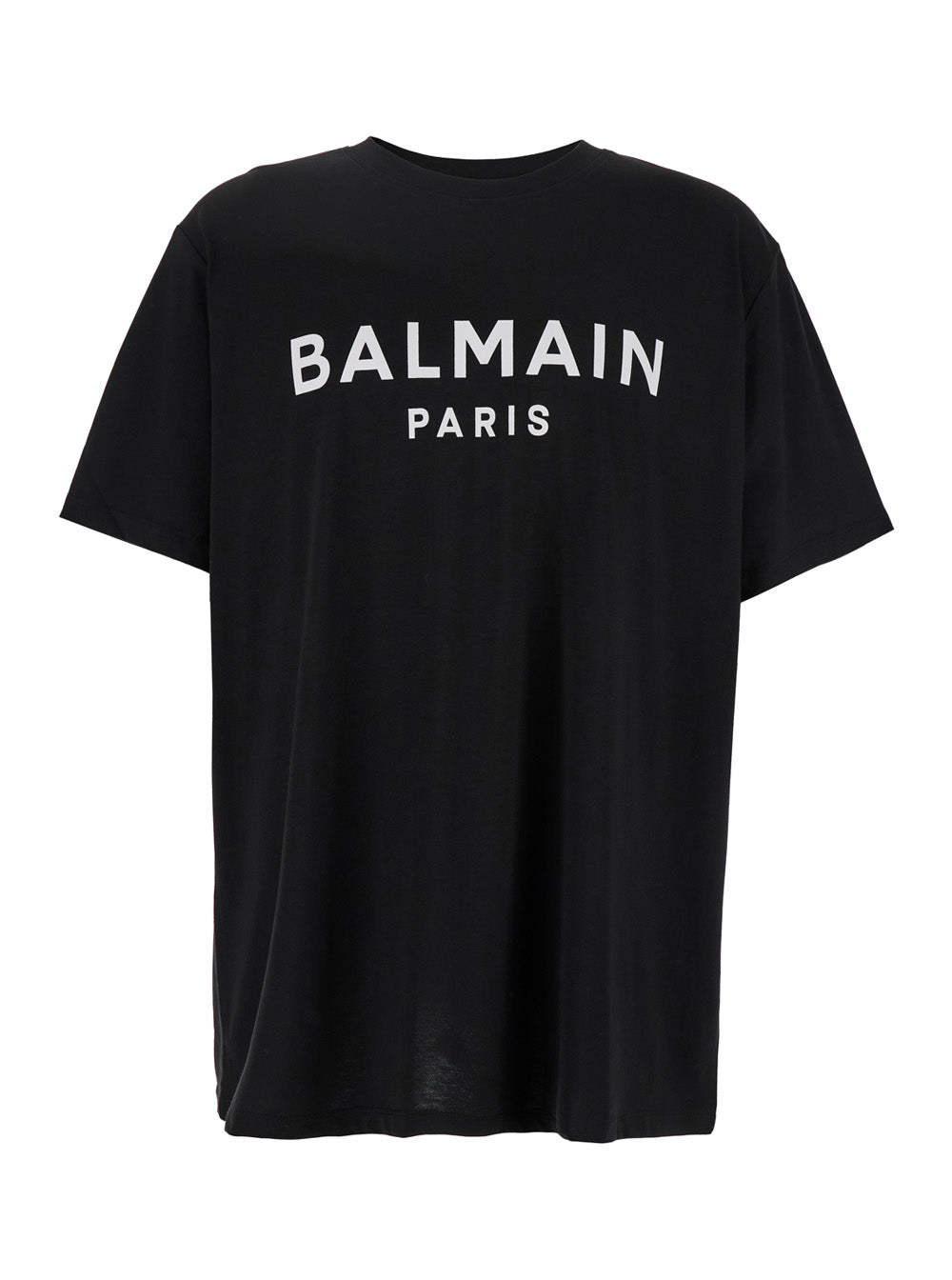 Balmain Men Black Crewneck T-Shirt With Logo Lettering On The Front In Cotton Man BALMAIN